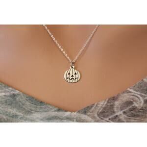 Sterling Silver Pumpkin Charm Necklace, Pumpkin Carving Necklace